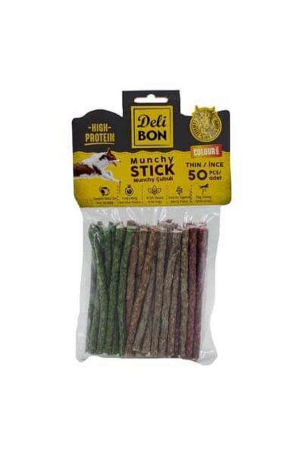 Deli Bon Deri Munchy Çubuk Ince Boy 50li Paket Karışık Renk