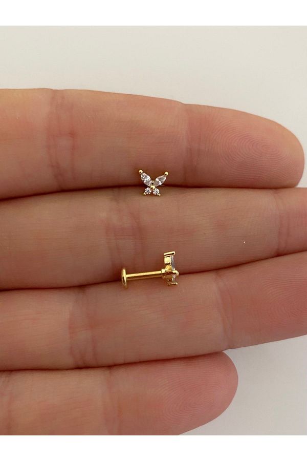 Cerrahi Çelik Kelebek Arkası Düz Labret Tragus Helix Lobe Conch Uyumlu Piercing Küpe