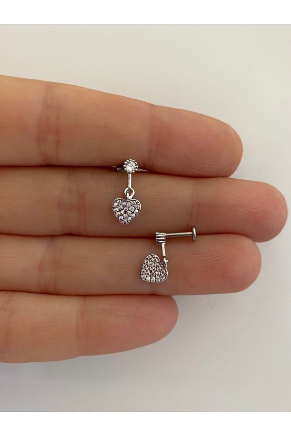 Cerrahi Çelik Zirkon Taşlı Arkası Düz Labret Tragus Helix Lobe Conch Uyumlu Piercing Küpe