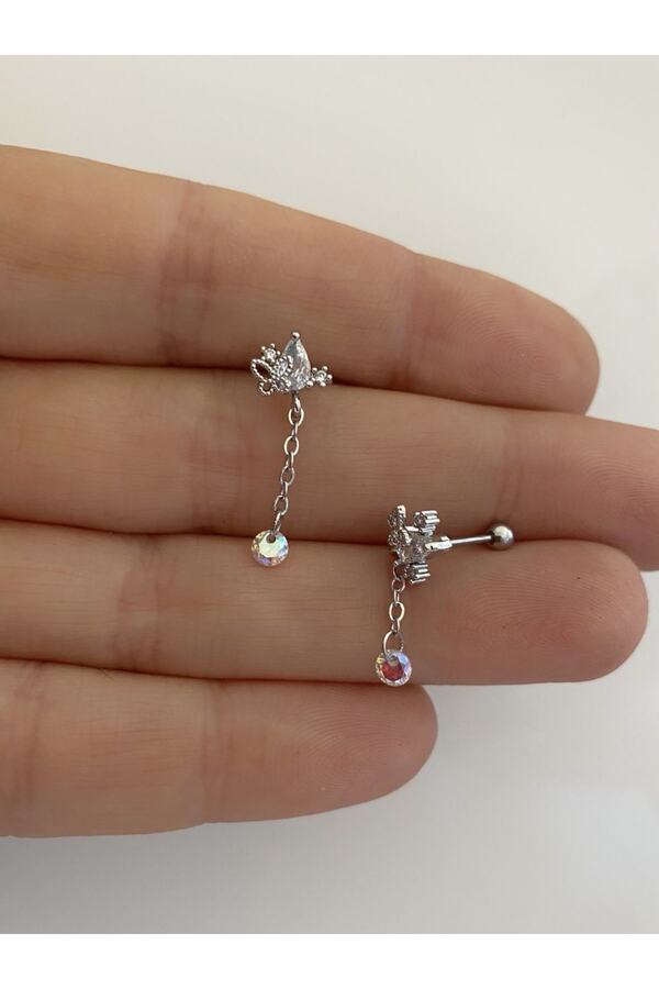 Cerrahi Çelik Zirkon Taşlı Tragus Helix Lobe Conch Uyumlu Piercing Küpe