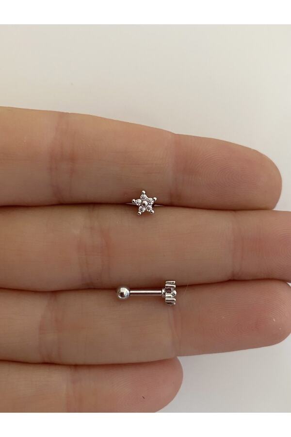 Cerrahi Çelik Zirkon Taşlı Tragus Helix Lobe Conch Uyumlu Piercing Küpe