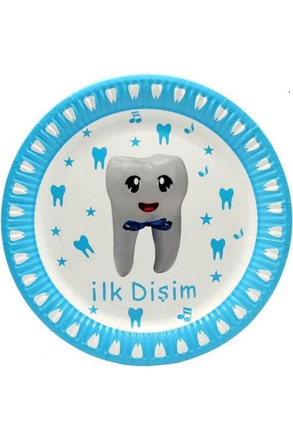 8li Mavi Diş Partisi Erkek Diş Buğdayı Diş Mevlidi Ilk Dişim Temalı Karton Tabak