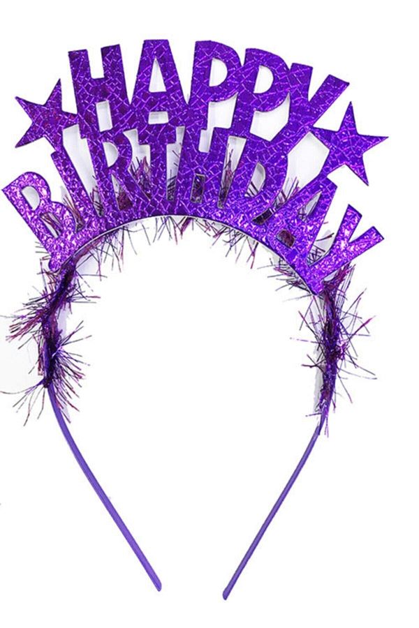 Mor Renk Happy Birthday Yazılı Simli Lüx Eva Doğum Günü Parti Tacı