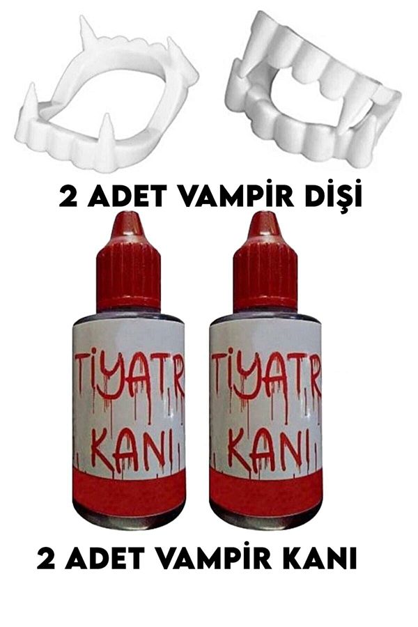 2 Adet Vampir Şaka Kanı 2 Adet Plastik Vampir Dişi Yapay Tiyatro Drakula
