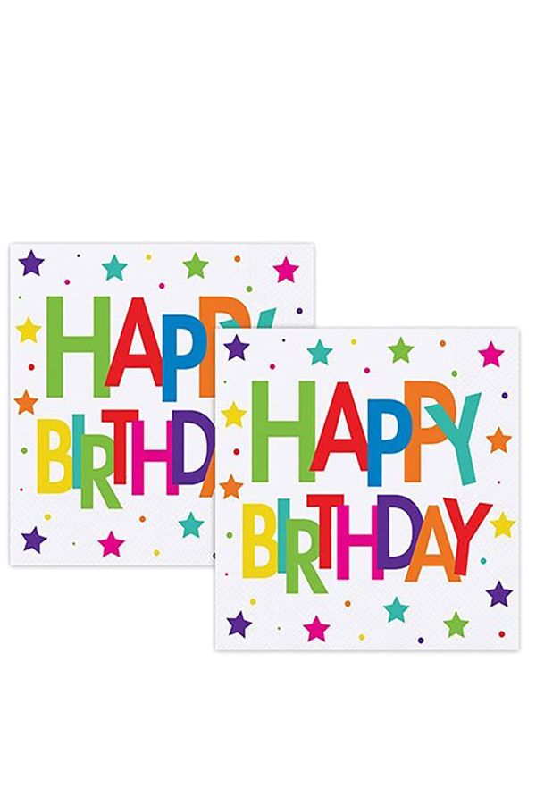 20'li Happy Birthday Baskılı Renkli Kağıt Peçete Parti Peçetesi