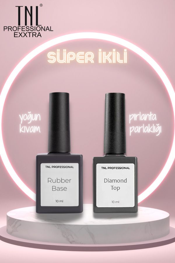 Tnl Exxtra Süper Ikili Set Rubber Base,dıamond Parlak Top Coat 10 ml Kalıcı Oje Protez Tırnak