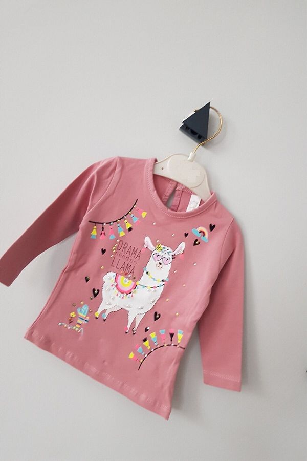 Kız Bebek 3/18 Ay Drama Needmo Llama Baskılı Taşlı Bluz DAMLA BEBE