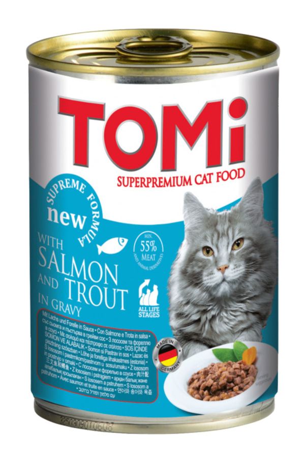 Tomi Somon Ve Alabalıklı Yetişkin Kedi Konservesi 400 Gr (24 Adet)