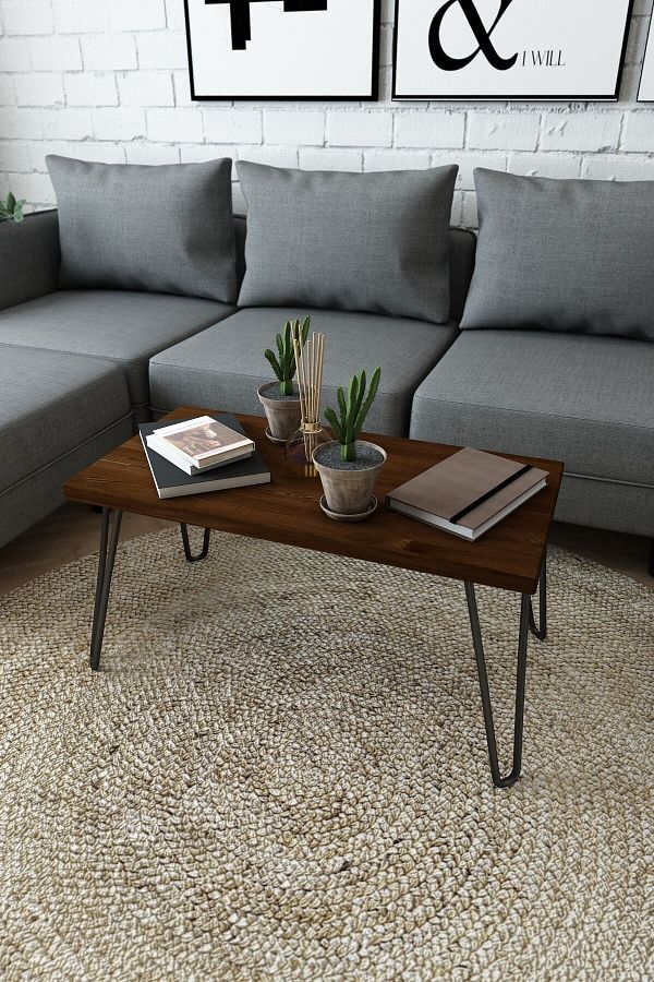 Tarz Masif Ağaç Ceviz Renk 80x40 Orta Sehpa Cpt2861-80c
