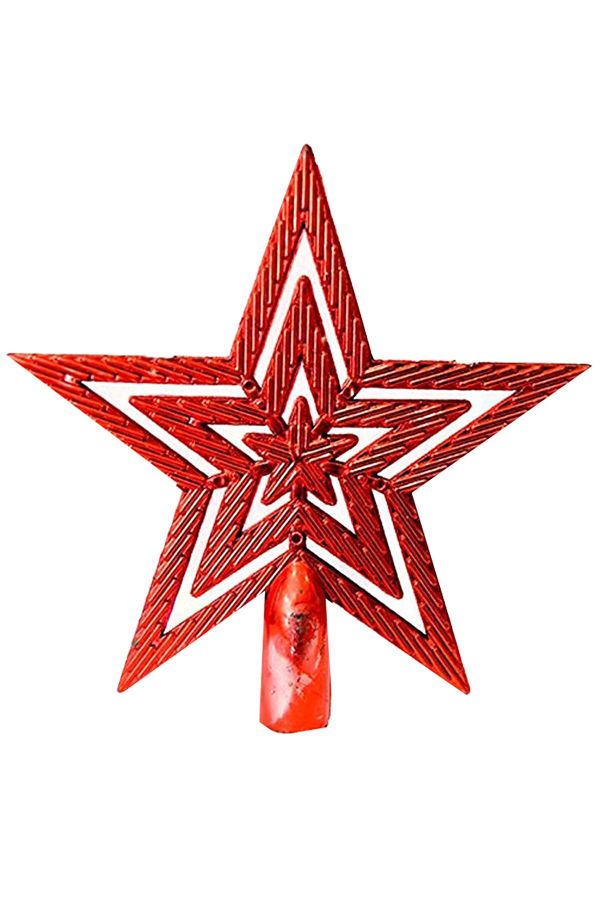 9.5cm Kırmızı Yılbaşı Çam Ağacı Tepe Süsü Parlak Yıldız Tepelik Yeni Yıl Ağaç Yıldızı Süs