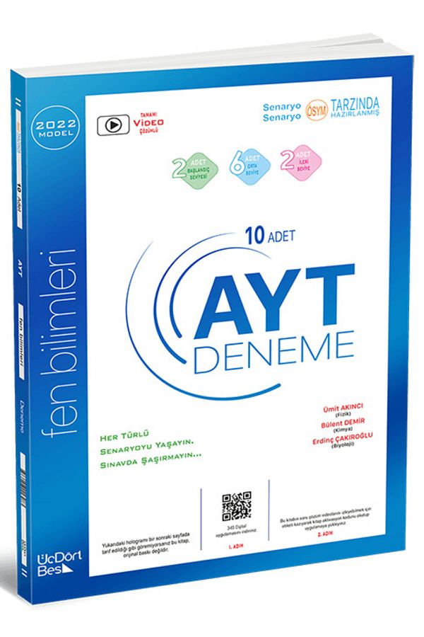 Üçdörtbeş Yayınları Ayt Fen Bilimleri 10 Adet Deneme