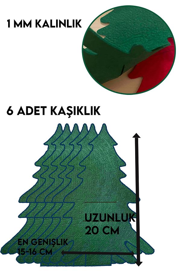 6 Adet Yeşil Keçe Dekoratif Çam Ağacı Kaşıklık Çatallık Set Yeni Yıl Masa Dekoratif Süsler 20cm_2