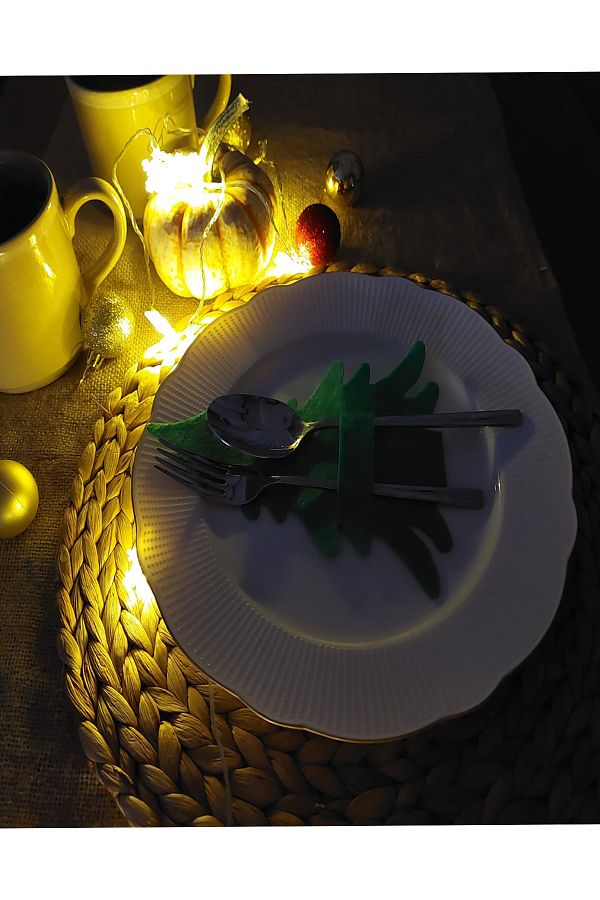 6 Adet Yeşil Keçe Dekoratif Çam Ağacı Kaşıklık Çatallık Set Yeni Yıl Masa Dekoratif Süsler 20cm_4