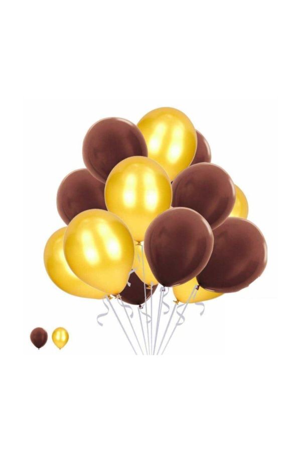15 Gold Altın 15 Kahverengi Konsept Balonlar Metalik Parlak Ve Mat 30-35 cm