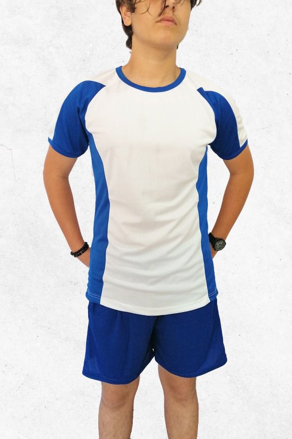 Erkek Kolları Saks Mavisi Büyük Beden Spor T-shirt
