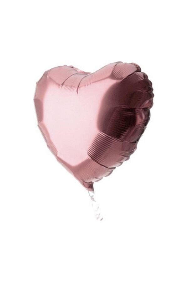 45cm Toz Pembe Bakır Rengi Kalp Folyo Balon Helyumla Uçan
