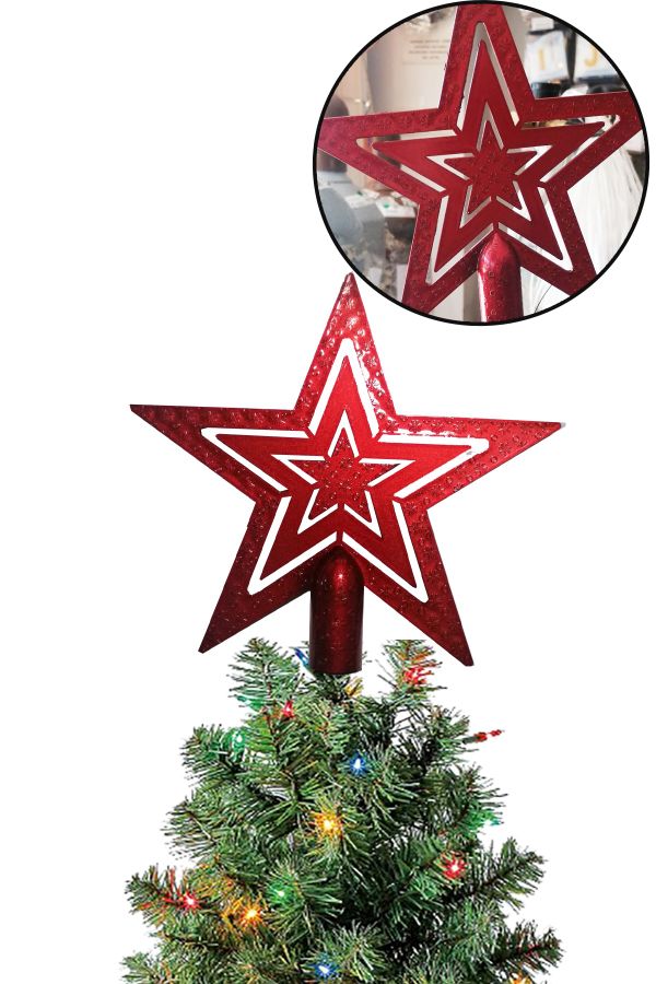 18cm Kırmızı Yılbaşı Çam Ağacı Tepe Süsü Parlak Yıldız Tepelik Yeni Yıl Ağaç Yıldızı Süs