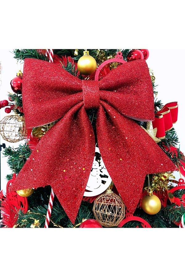 Yılbaşı Süsü Eva Kırmızı Fiyonk Büyük Yılbaşı Dekoru 30 Cm X 32 Cm Yılbaşı Ağacı Süsü