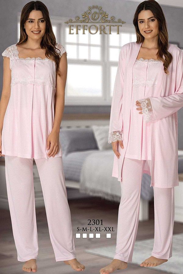 Hamile Effort Lohusa 3'Lü Pijama Takım Pembe İlkem Hamile