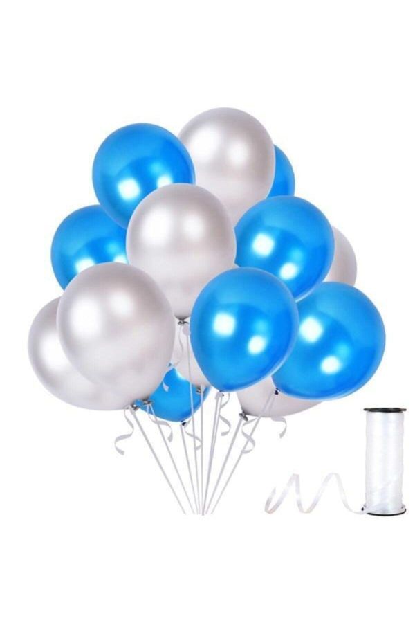 Gümüş-mavi Metalik Sedefli Balon 30 Adet