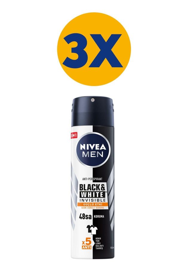 Men Black & White Invisible Güçlü Etki Erkek Sprey Deodorant 150 Ml X3_0