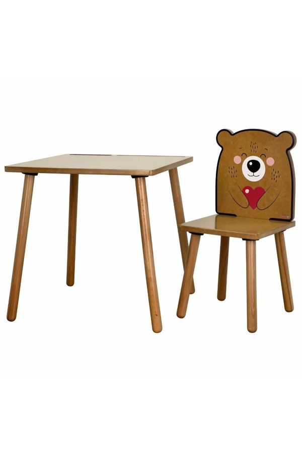 Çocuk Aktivite Masa Ve Sandalye Takımı - Ham Mdf - Ayıcık_0