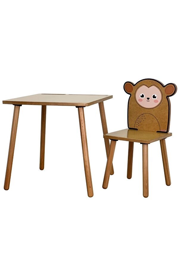 Çocuk Aktivite Masa Ve Sandalye Takımı - Ham Mdf - Maymun ODUNCONCEPT