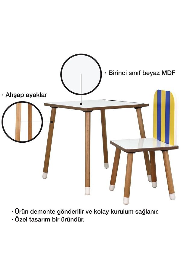 Çocuk Aktivite Masa Ve Sandalye Takımı - Mdf- Taraftar - Sarı - Mavi - Yaz Sil Özellikli ODUNCONCEPT