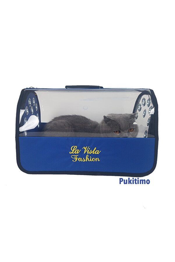 Flybag Şeffaf Kedi Çantası - Kedi Köpek Taşıma Çantası - Mavi Bizim City Petshop