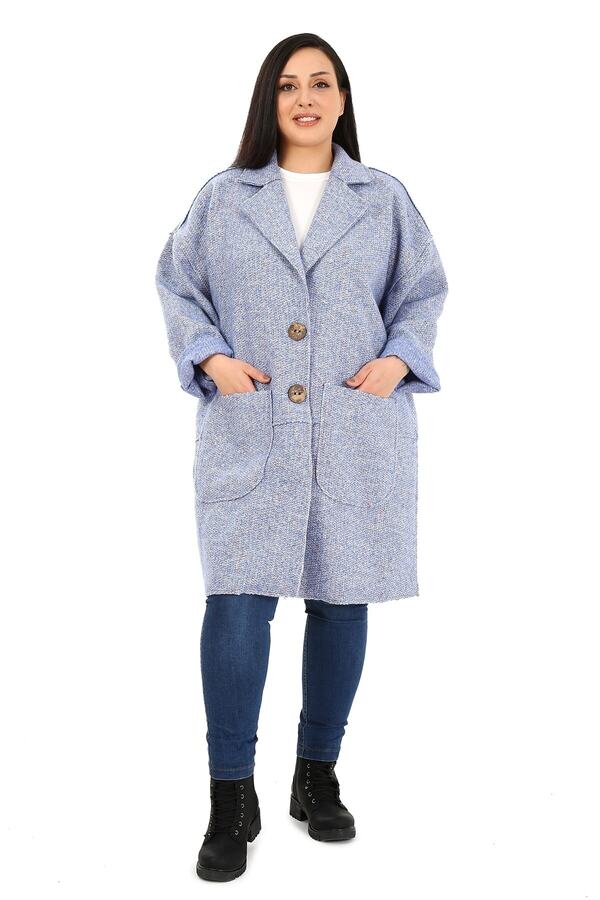 Drop Sleeve Patch-pocket Buttoned Contrast-stitch Oversized Shimmer Jacket — Blue