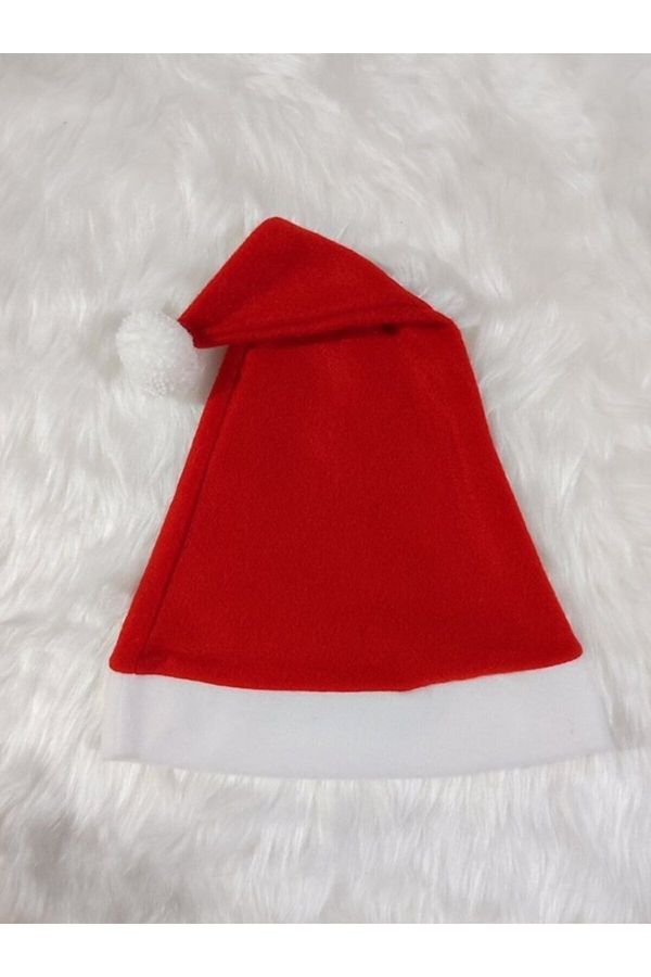 2 Adet Kırmızı Polar Noel Baba  Noel Anne Şapkası Beyaz Ponponlu_4