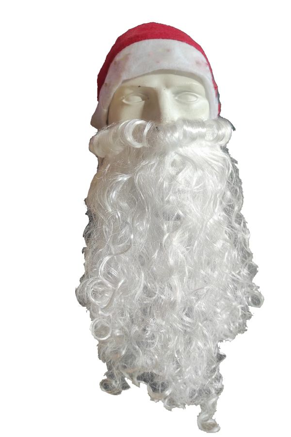 Noel Baba Şapka-sakal Set: Kırmızı Yılbaşı Şapkası,uzun Beyaz Kıvırcık Gür Noel Baba Sakalı Yeni Yıl