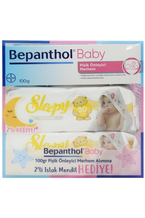 Baby Pişik Önleyici Merhem 100 Gr + 2 Paket Sleepy Sensitive Islak Havlu 90 Lı Hediye