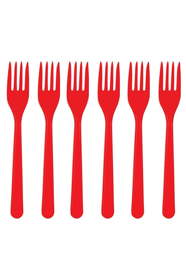 Sevgililer Günü Kırmızı Plastik 25 Li Çatal
