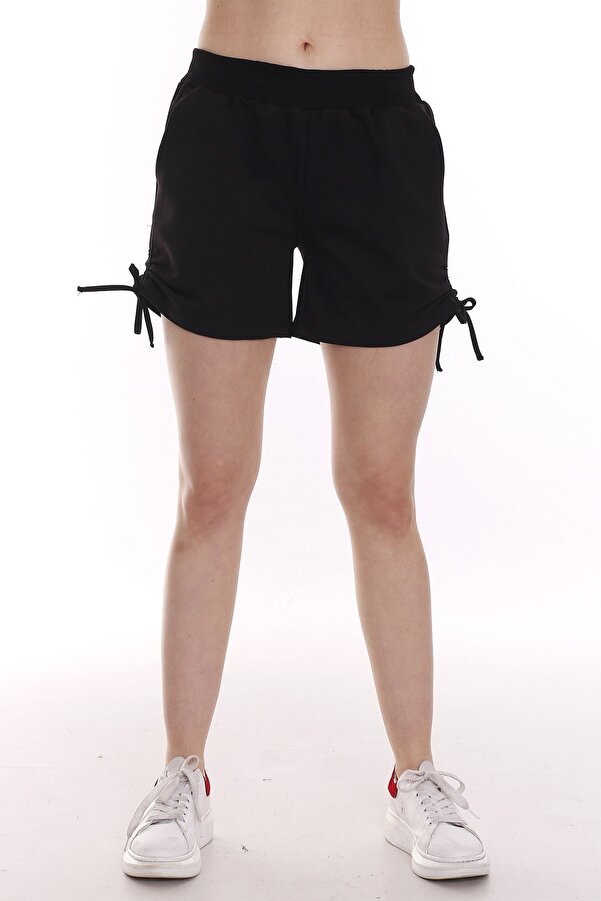 Side Drawstring Detail Elastic-waist Coloured Shorts — Black