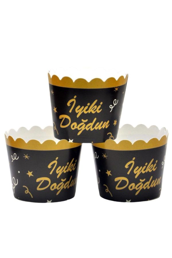 100 Lü Iyi Ki Doğdun Siyah Gold Cupcake Muffin Kabı