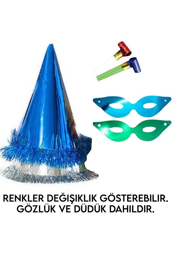 2 Adet Renkli Yılbaşı Şapkası Parti Maske Ve Düdük Seti Kağıt Üçgen Katyon Set Kaynana Dili Düdüğü_1