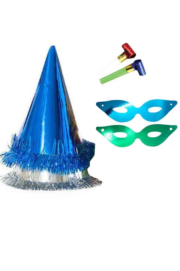 2 Adet Renkli Yılbaşı Şapkası Parti Maske Ve Düdük Seti Kağıt Üçgen Katyon Set Kaynana Dili Düdüğü_0