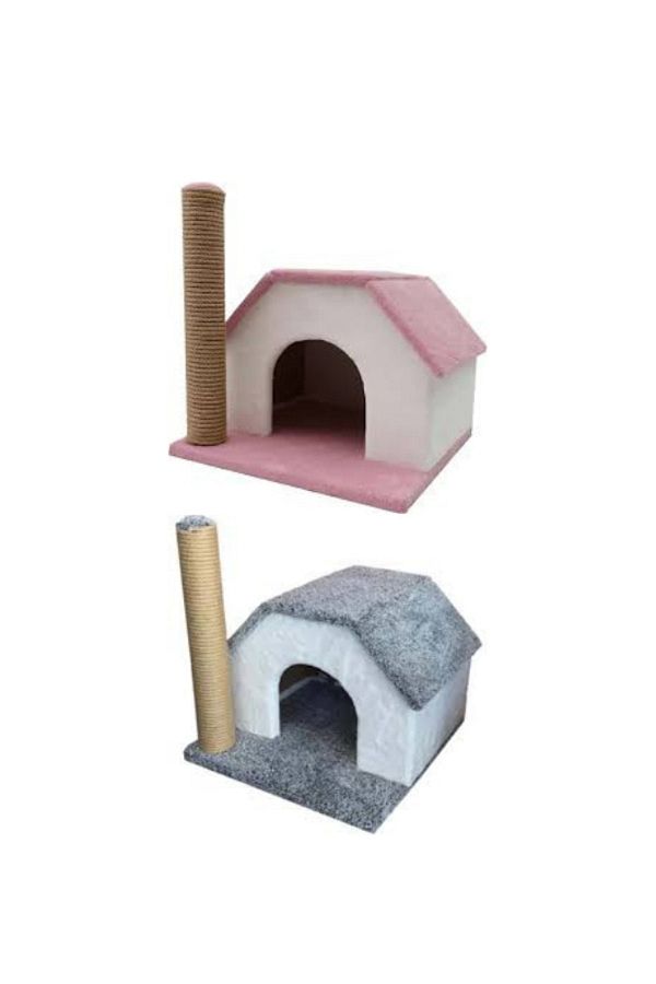 Tek Katlı Kedi Evi Tırmalamalı Sağlam Karışık Renkli Yemci Petshop