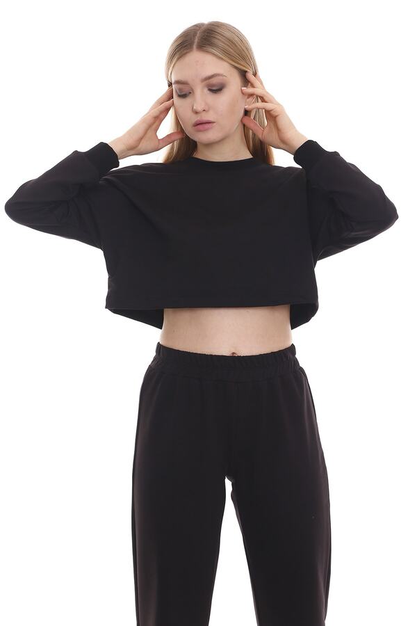 Long Sleeve Cropped Sweatshirt — Black