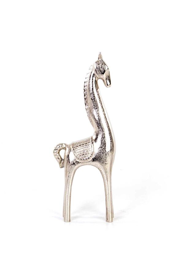 Metal Gümüş At Biblo 13x6x35 Cm