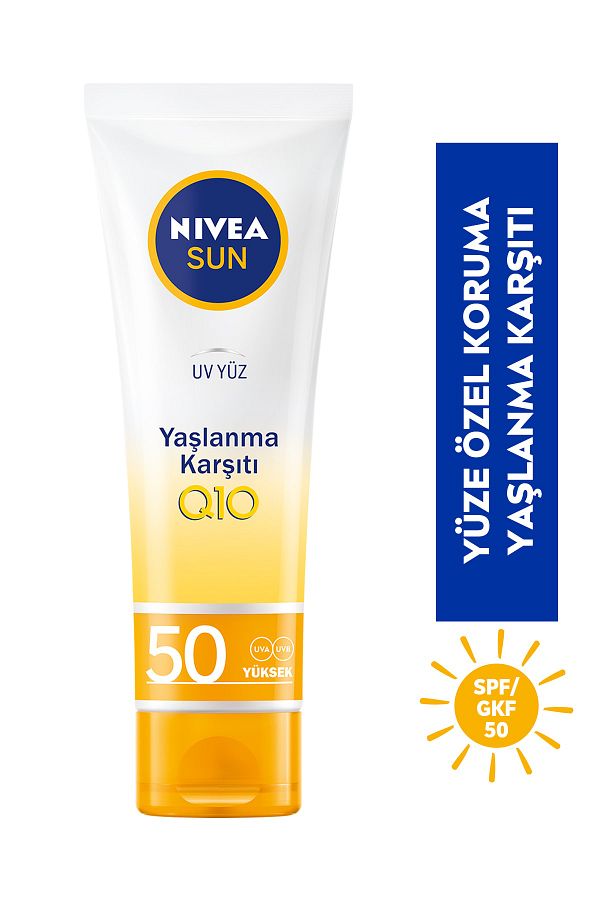 Sun Spf 50 Yaşlanma Karşıtı Q10 Yüz Güneş Kremi 50ml, Çok Yüksek Güneş Koruyucu