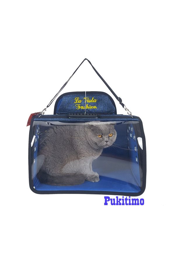 Tom Şeffaf Kedi Çantası - Kedi Köpek Sırt Taşıma Çantası - Mavi