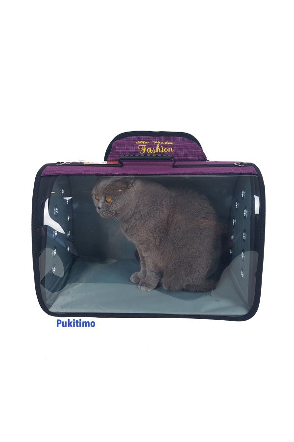 Tom Jumbo Şeffaf Kedi Çantası - Kedi Köpek Sırt Taşıma Çantası - Mor