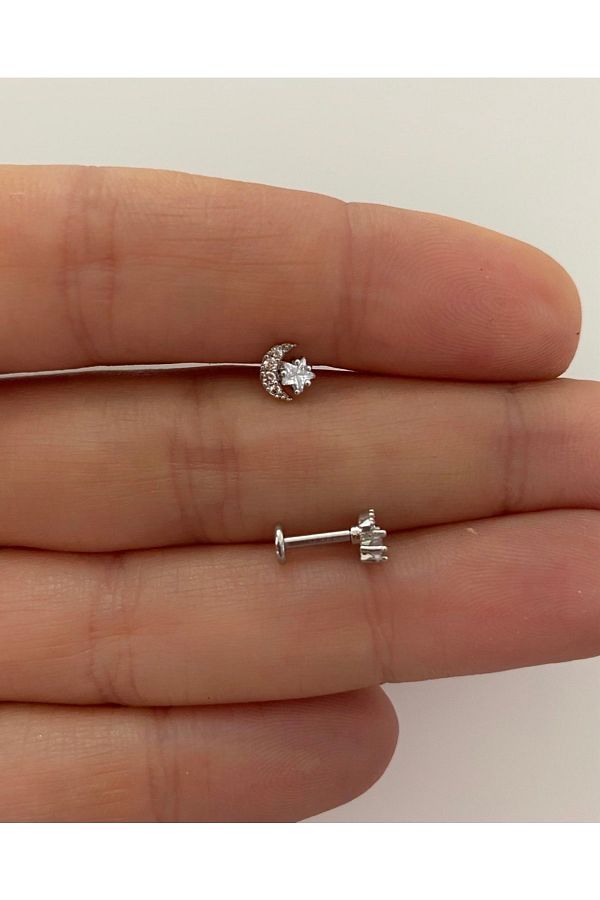Cerrahi Çelik Arkası Düz Labret Hilal Tragus Helix Lobe Conch Uyumlu Piercing Küpe
