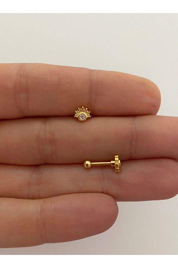 Cerrahi Çelik Zirkon Taşlı Mini Göz Tragus Helix Lobe Conch Uyumlu Piercing Küpe ARES COLLECTION