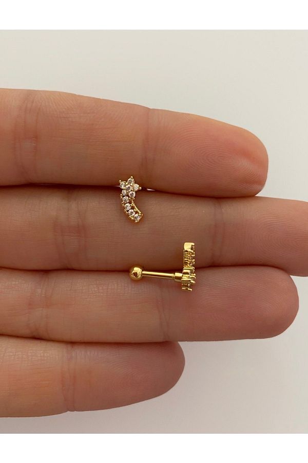 Cerrahi Çelik Zirkon Taşlı Tragus Helix Lobe Conch Uyumlu Piercing Küpe ARES COLLECTION