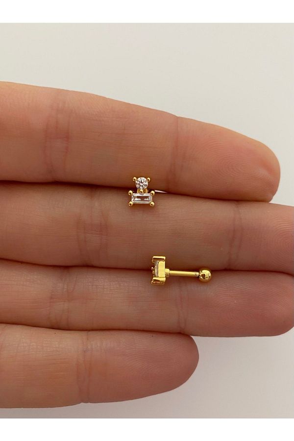 Cerrahi Çelik Zirkon Taşlı Tragus Helix Lobe Conch Uyumlu Piercing Küpe ARES COLLECTION