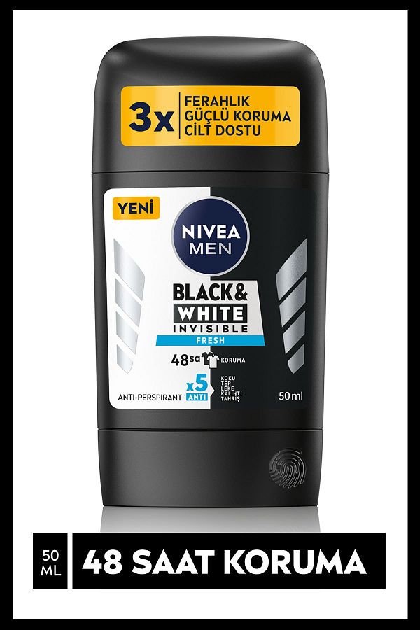 Men Erkek Stick Deodorant Black&White Invisible Fresh ,48 Saat Anti-perspirant Koruma ,50ml