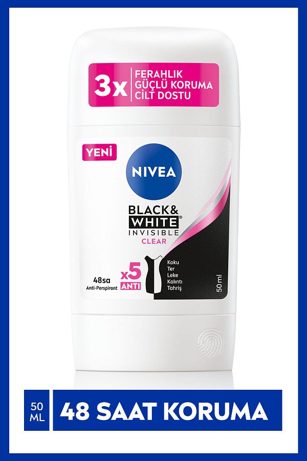 Kadın Stick Deodorant Black&White Invisible Clear 48 Saat Anti-perspirant Koruma 50 ml